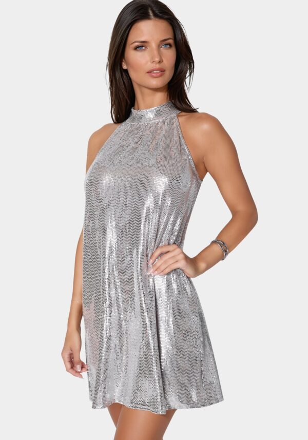 703824D_silver_2 Halter Neck Trapeze Disco Dot