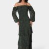 Long Sleeve Off the Shoulder Tiered Maxi Dress