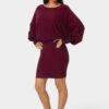 Scoop Neck Blouson Sweater Midi Dress